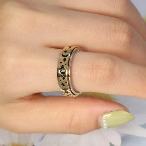 Miniatura 5 de OreilleStar Anillo de Ansiedad para Mujeres Anillo Fidget Acero Inoxidable Juguetes Fidget Adultos Anillo Giratorio Plateado Luna Estrella Anillo