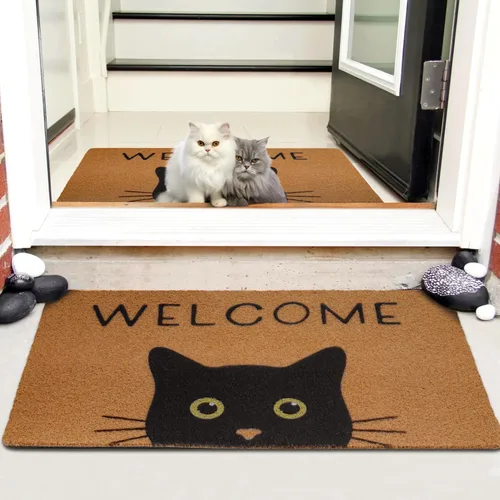 Miniatura 7 de Tapete para Puerta de Gato Tapete de Bienvenida, Gato Negro con Ojos Verdes Tapete para Puerta, Tapetes de Bienvenida Antideslizantes de Gato