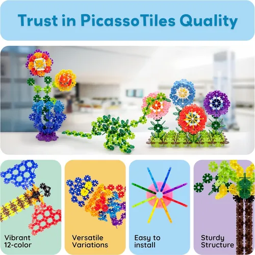 Miniatura 8 de PicassoTiles Juego de 600 fichas de construcción entrelazadas con bloques de disco creativos, juguetes de aprendizaje STEM para educación temprana