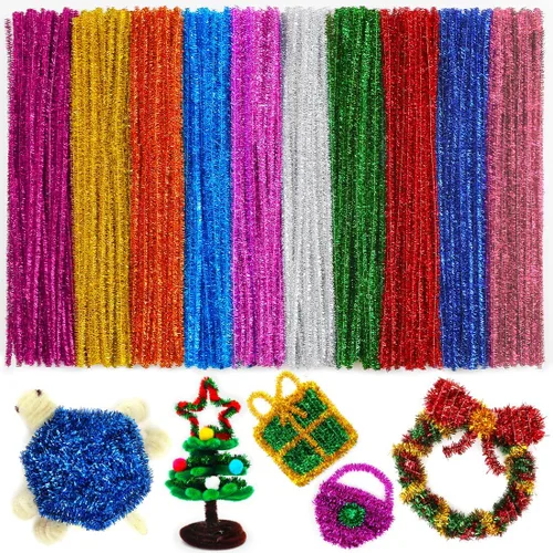 Eppingwin 200 limpiapipas, limpiadores de pipas con purpurina, suministros de manualidades, tallos de felpilla de 10 colores para proyectos de