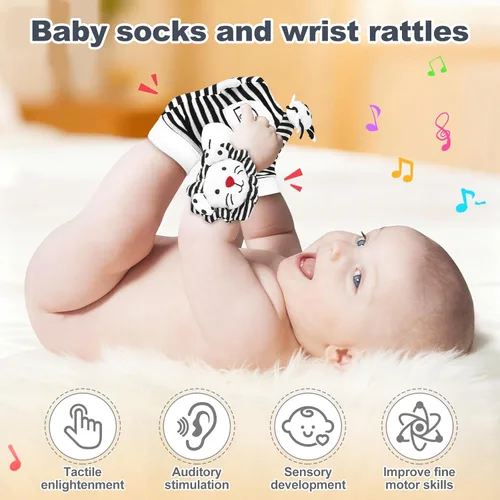Miniatura 3 de Juguetes para recién nacidos, juguetes para bebés de alto contraste en blanco y negro, de 0 a 6 meses, con tarjetas sensoriales y sonajero, esencial