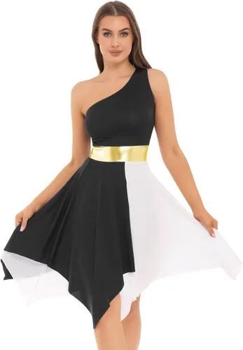 Miniatura 101 de easyforever Vestido de baile sin mangas con bloques de color para mujer, alabanza litúrgica, ropa de baile lírico, vestido de bata de adoración