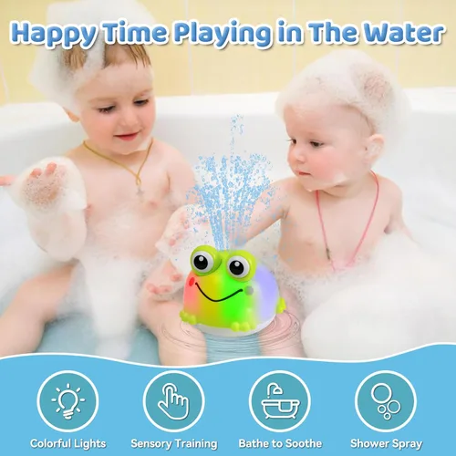 Miniatura 3 de Juguetes de baño iluminados para niños de 1 a 3 años, juguete de baño de rana recargable para bebés de 6 a 12 meses, juguetes de fuente de bañera