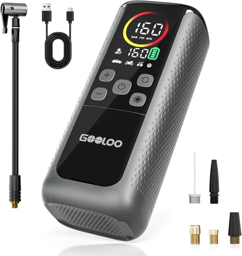 GOOLOO GT160 DUAL Compresor de aire portátil con inflador de neumáticos dual, cilindro dual 4 veces más rápido y pantalla LED a color mejorada,