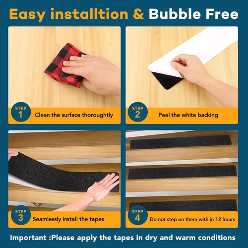 Miniatura 5 de VOISEN Peldaños para escaleras al aire libre, 4" x 30" paquete de 20, tiras antideslizantes precortadas, cinta adhesiva de agarre, impermeable