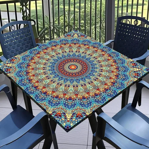 Miniatura 13 de Round Fitted Tablecloth with Elastic Outdoor Table Cover Round Elastic Tablecloths for Tables Waterproof Wipeable Table Cloths for