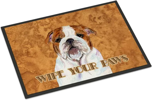 Caroline's Treasures SS4896JMAT Bulldog English Wipe Your Paws - Felpudo para puerta delantera, 24 x 36 pulgadas, para interiores y exteriores,
