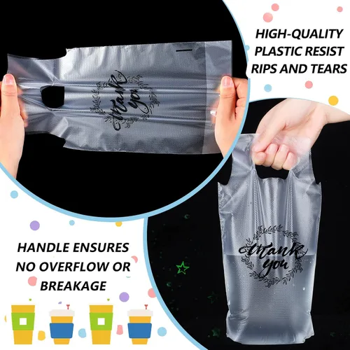 Miniatura 4 de Kisston 1000 Pz Portador de bebidas para entrega, bolsas de plástico para bebidas con asa transparentes, bolsas de polietileno para bebidas en masa