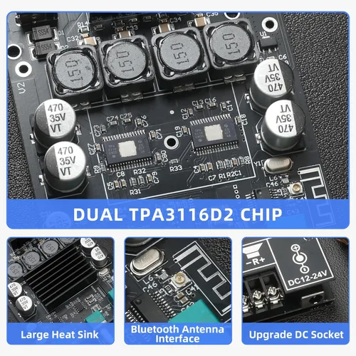 Miniatura 5 de DAJUNGUO ZK-1002T 100W+100W Bluetooth Amplificador Junta con antena IPEX-1, entrada de 9-24V CC, 2.0 estéreo, nombre Bluetooth personalizable, chip