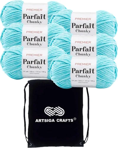 Miniatura 36 de Premier Yarns Parfait Chunky Mushroom 1150-41 (6 madejas - mismo lote de tinte) Peso S Bulky #6 Hilo de poliéster para ganchillo y punto con bolsa