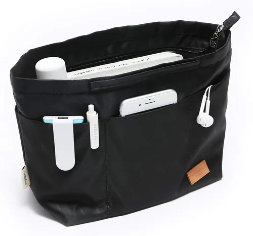Miniatura 20 de iN Organizador de bolso con cremallera de tela de nailon para mujer, Beige