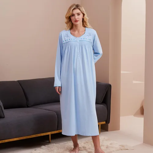 Miniatura 4 de Keyocean - Camisón para mujer, 100% algodón, suave, cálido, cómodo, ropa de dormir y descanso para otoño e invierno