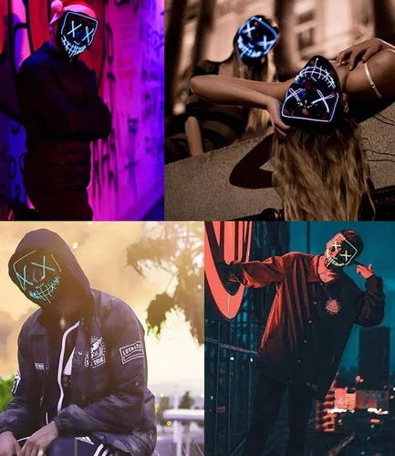 Miniatura 3 de Máscara LED aterradora de Halloween, máscara de purga iluminada para festival, fiesta de cosplay Amarillo