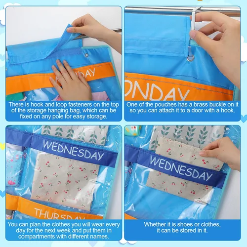 Miniatura 4 de Woanger Organizador semanal de ropa colgante para niños, 2 unidades, 11.8 x 11.8 x 48 pulgadas, estante para actividades diarias, organizador
