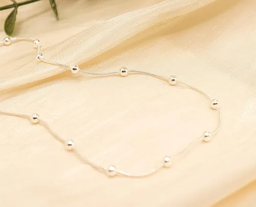 Miniatura 2 de PORI JEWELERS Tobillera de serpiente de plata de ley con cuentas de bola - para mujer - Cerradura de langosta - Hecho en Italia, Metal