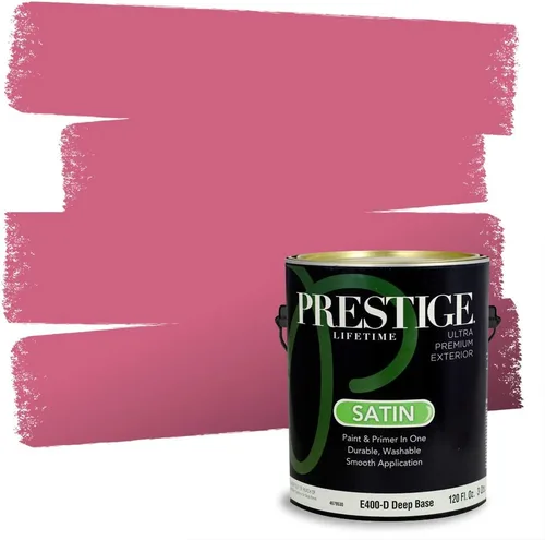 Miniatura 135 de Prestige Paints E100-T-SW6591 Pintura exterior e imprimación en uno, 1 galón, plano, combinación comparable de Sherwin Williams Amaryllis, 1 galón