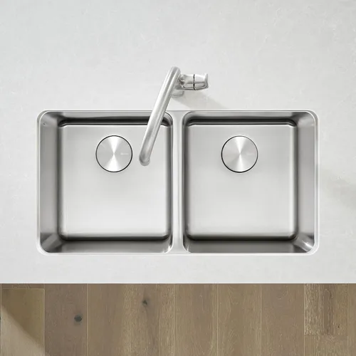 Miniatura 3 de BLANCO, Fregadero de cocina de acero inoxidable 442768 FORMERA 50/50 con doble tazón, 33 x 18 pulgadas