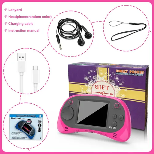 Miniatura 7 de Juegos de mano para niños, videojuego retro de 16 bits con 220 juegos electrónicos HD, juego de viaje portátil IPS de 2.5 pulgadas, regalos para Rosa