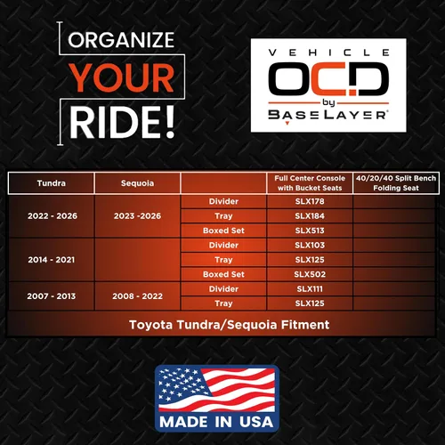Miniatura 8 de Vehicle OCD - Organizador de consola central para Toyota Tundra (2007-2013) / Sequoia (2008-2022) - Fabricado en Estados Unidos