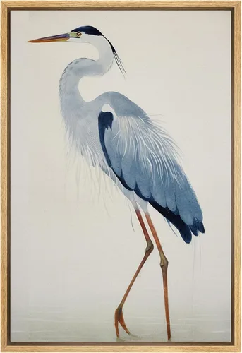 wall26 Lienzo enmarcado para pared, acuarela, azul pastel, garza, galápagos, aves, animales, ilustraciones de naturaleza salvaje, arte moderno,