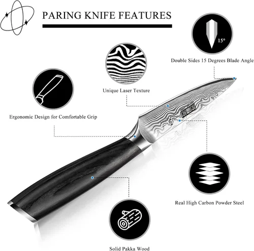 Miniatura 2 de HOSHANHO - Cuchillo de pelar de 3.75 pulgadas, cuchillos de cocina pequeños forjados de acero de polvo de alto carbono, cuchillo de fruta japonés