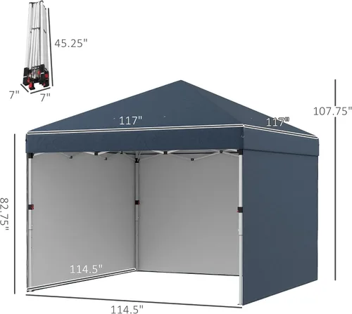 Miniatura 7 de Outsunny Tienda de campaña desplegable de 10 x 10 pies con 3 paredes laterales, bolsas de peso para piernas y bolsa de transporte, altura ajustable