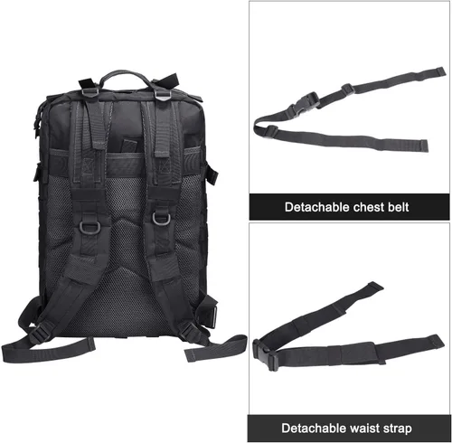 Miniatura 7 de Prospo Mochila de hombro táctica militar de 40 litros para supervivencia escolar, mochila de pesca para almacenamiento de aparejos Negro
