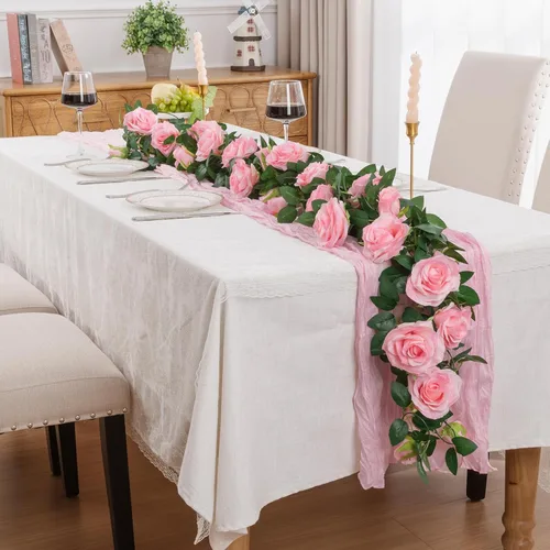 Miniatura 9 de U'Artlines Paquete de 5 guirnaldas florales de vid de rosas artificiales de color rosa en total de 32.5 pies, guirnalda de flores de seda de vid