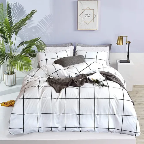Miniatura 29 de Juego de edredón Wellboo, juego de ropa de cama Queen, color sólido, azul marino y blanco degradado, edredón de algodón, moderno, liso, suave