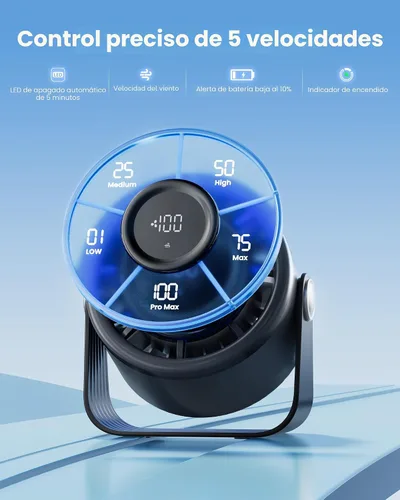 Miniatura 7 de Gaiatop Ventilador de escritorio pequeño recargable, ventilador personal de 5 pulgadas con batería de 4000mAh, control táctil con pantalla LED