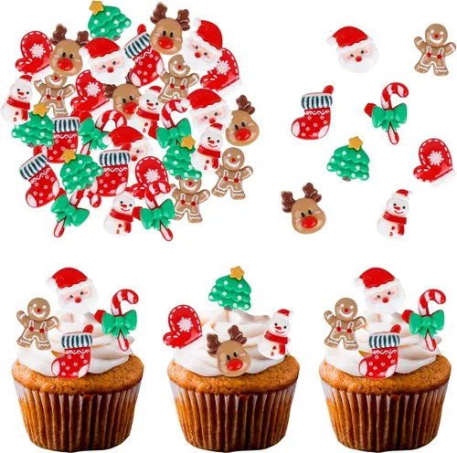 Miniatura 22 de Rsstarxi Paquete de 24 Adornos para Cupcakes Oh Baby de Navidad con Purpurina, Sombreros de Navidad, Palillos para Cupcakes de Baby Shower para Baby