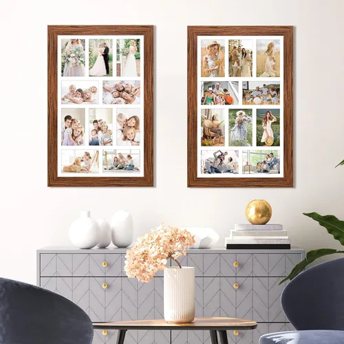 Miniatura 729 de Marcos de Fotos Collage de 13.5X15.5 con 7 Aberturas para Fotos de 4X6, Marco de Fotos Múltiples con Paspartú para Decoración de Pared, Grano