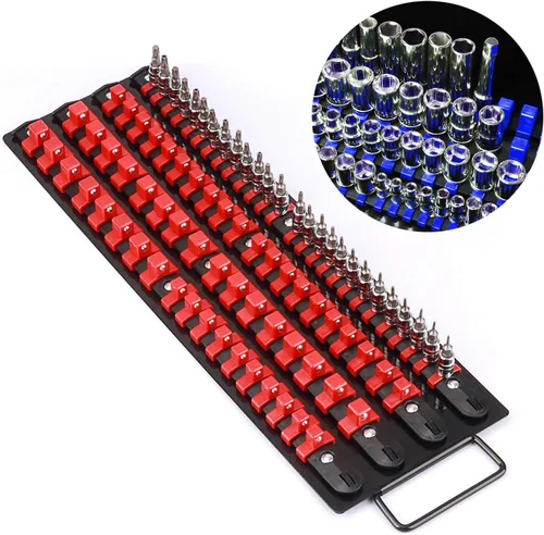 Miniatura 4 de CASOMAN Bandeja organizadora portátil de 80 piezas, juego de 2 piezas, azul y rojo, 1/4 pulgadas, 3/8 pulgadas, 1/2 pulgadas, organizador