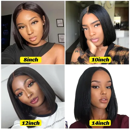 Miniatura 6 de 180% Density Bob Wig Human Hair 13x4 HD Transparent Lace Frontal Wigs Pre Plucked Bleached Knots Glueless Wig Short Straight Bob Wigs for Black