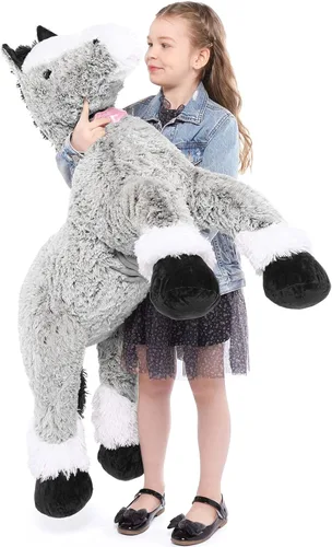 Miniatura 10 de Tezituor Juguete de Animal de Caballo de Peluche Grande, Almohada de Peluche de Caballo Realista Grande de 35 Pulgadas, Juguetes de Poni Marrón