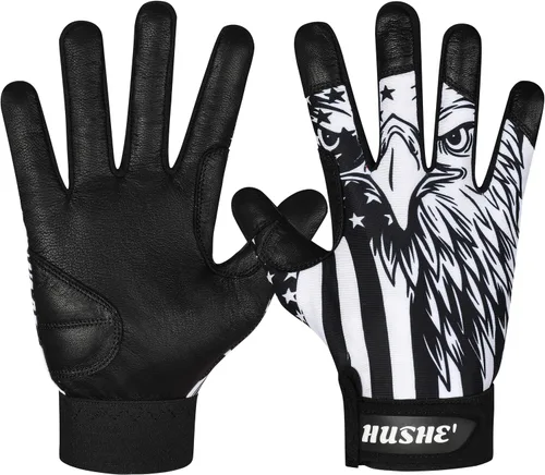 Hushe' Guantes de bateo con bandera estadounidense y guantes de sóftbol, guantes de bateo de béisbol con bandera de EE. UU., guantes de bateo de