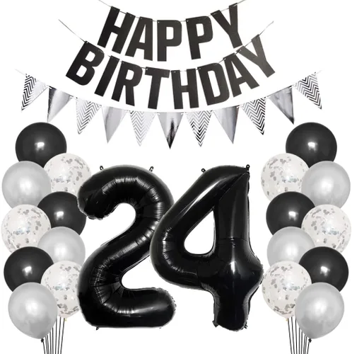 Miniatura 10 de Juego de decoraciones de fiesta de cumpleaños número 15 para niñas, niños, mujeres y hombres, pancarta negra con letras de feliz cumpleaños