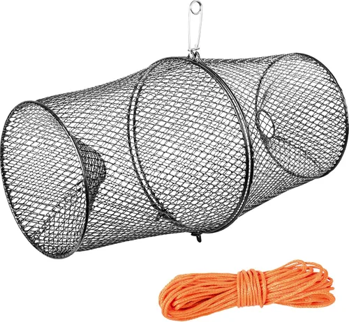 Trampa de cangrejos de malla de acero resistente con clip de resorte, trampa de pesca para cangrejos de cangrejo, negro, 1 paquete