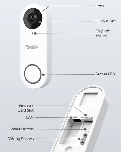 Miniatura 8 de REOLINK Cámara de timbre wifi de video de 2K con timbre, vista de cabeza a pies 3:4, vista de 180°, Wi-Fi de 5/2.4 GHz, comunicación bidireccional