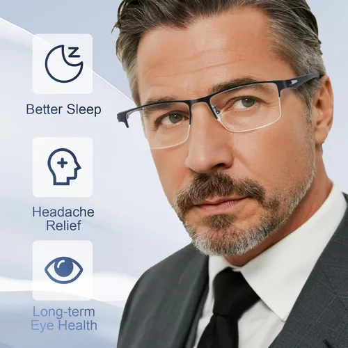 Miniatura 2 de SKYOAK Paquete de 2 lentes de lectura TR90 de alta calidad para hombres, medio marco sin línea, bloqueo de luz azul, para lectura frente a