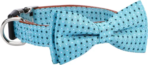 Miniatura 3 de Collar de Perro con Pajarita Patrón a Cuadros Azul Cielo con Pajarita para Perros Niño Niña Mediano C1_Checkered_Azul cielo