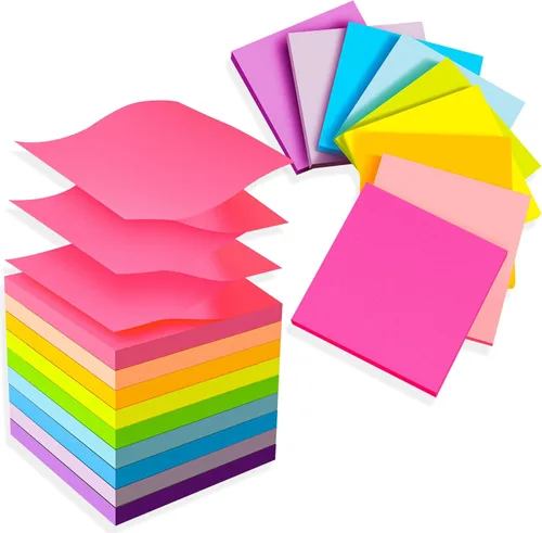 (18 blocs) Notas adhesivas emergentes de 3 x 3 pulgadas, bloc de notas adhesivas fuertes a granel con 9 colores brillantes, adecuado para el hogar,