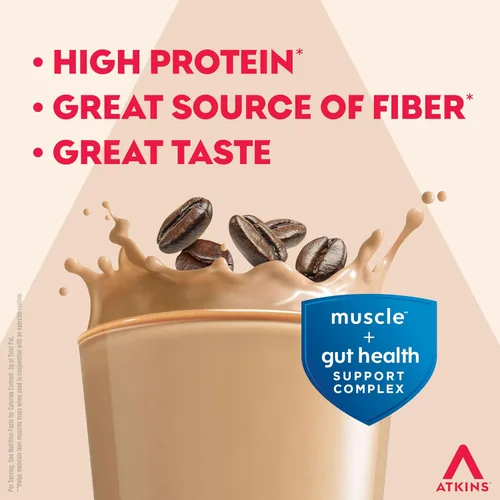 Miniatura 5 de Atkins - Batido Fuerte de Alta Proteína, Sabor Café Laté, 30g de Proteína, 7g de Fibra Prebiótica, Apoyo para la Salud Muscular y del Intestino
