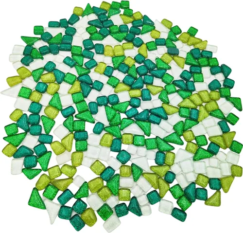 Miniatura 7 de Azulejos de mosaico de vidrio brillante con purpurina irregular al azar de 1.1 libras para manualidades a granel, juego de piezas de mosaico