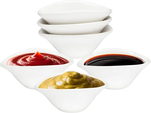 Miniatura 9 de Vikko Mini cuencos blancos, juego de 6 tazas de porcelana para salsa, cuencos para preparar cocinar, cuencos redondos apilables para especias, mini