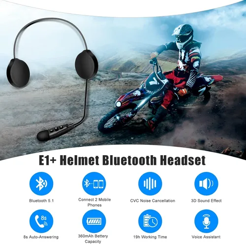 Miniatura 2 de EJEAS Auriculares Bluetooth para casco de motocicleta E1+, altavoz de casco Bluetooth 5.1 con respuesta automática de llamada y función de reducción