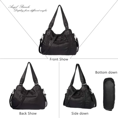 Miniatura 211 de Angel Barcelo - Bolsa de hombro amplia para mujer, diseño Hobo, cuero lavado