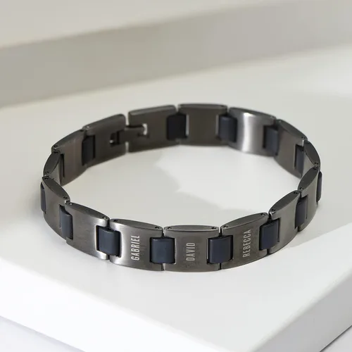 Miniatura 3 de MYKA - Personalize Edge Name Bracelet for Men - in Black Stainless Steel - Customized Engraved Multiple Names Inscription - Jewelry Gift for Him