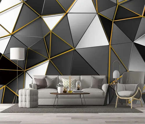 Miniatura 2 de Papel tapiz de geometría negro y dorado para dormitorio, murales grises, moderno, oficina, habitación de moda para hombres, decoración de sala