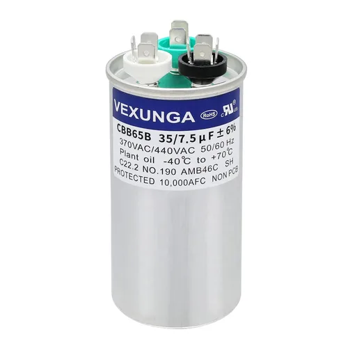 Miniatura 52 de VEXUNGA - 25/5 uF 25+5 MFD 370V o 440V Condensadores redondos de arranque dual 25 5 uF 370 440 Volt VAC CBB65 Condensadores para acondicionador